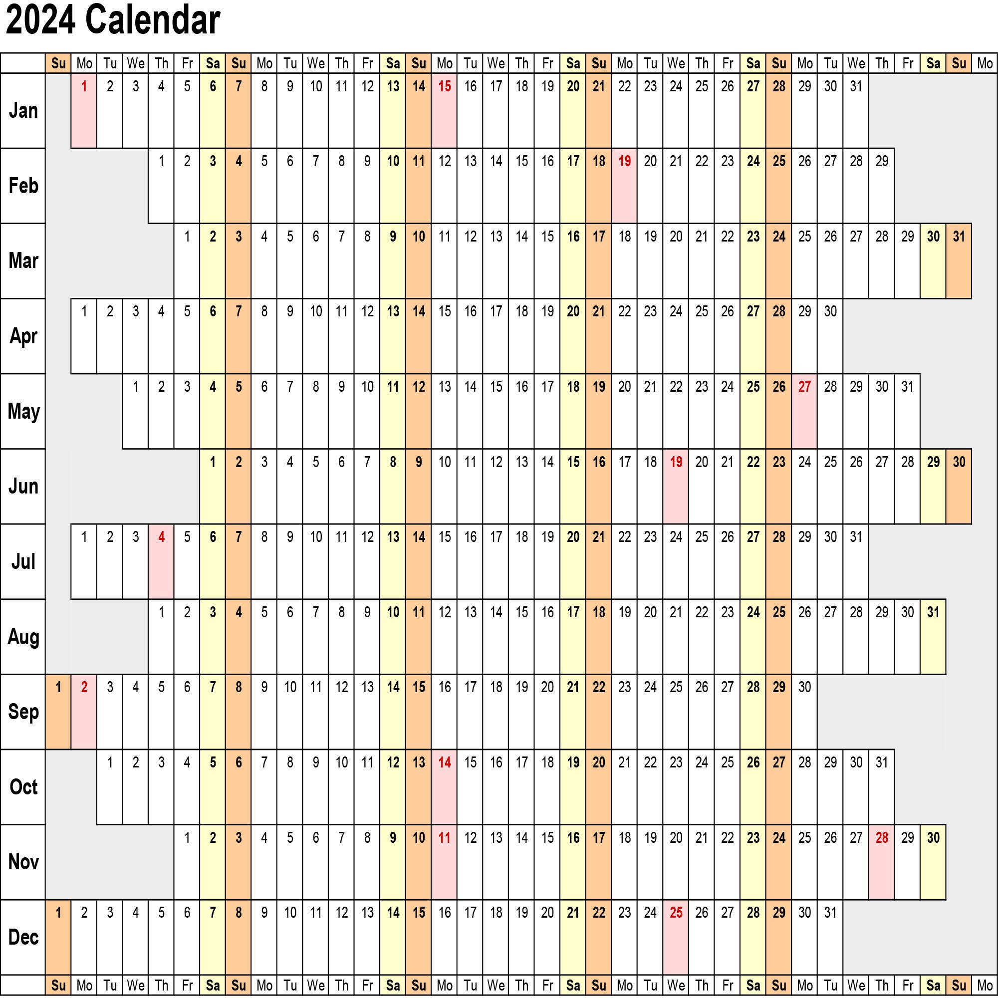 2025-2026 Calendar Lanscape 2 Pages Printable Linear Excel - 2