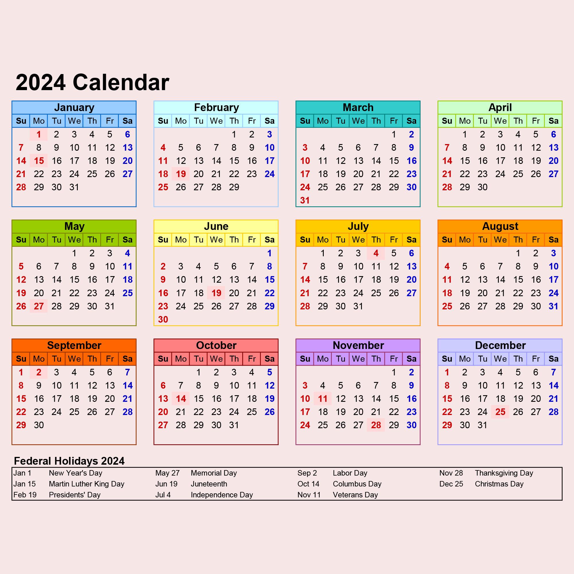 2025-2026 Calendar Lanscape Year At a Glance Color Printable Linear Excel - 2