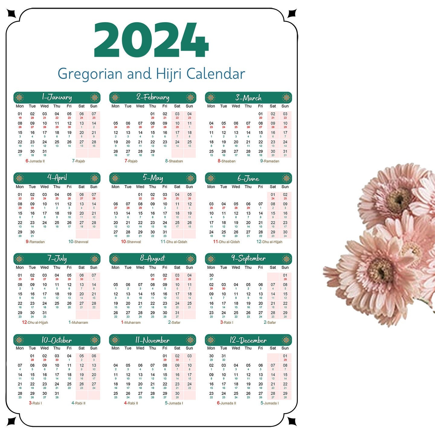 2025-2026 Gregorian and Hijri Calendar