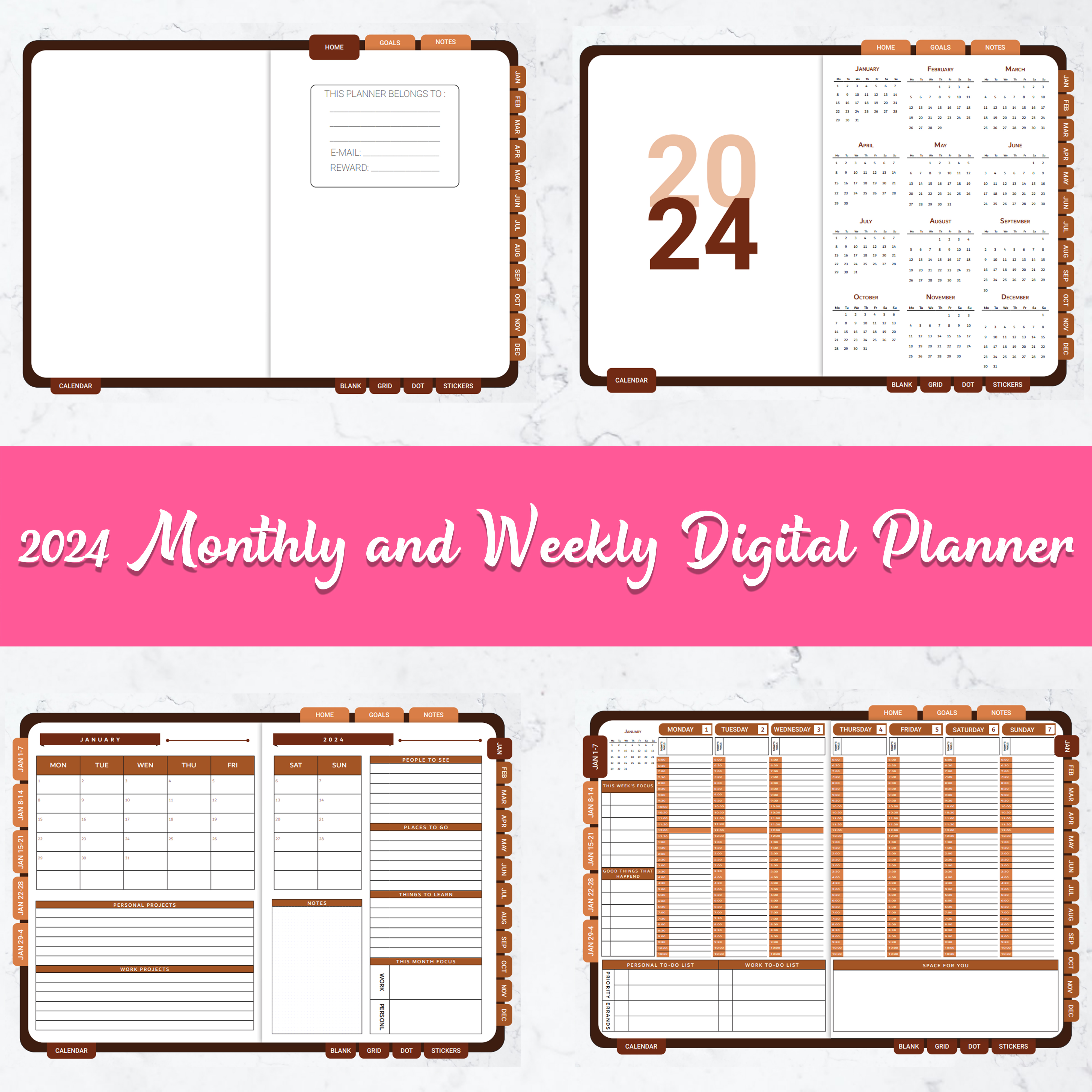 2025-2026 Digital Planner - Yearly Monthly Weekly Daily Planner Bundle