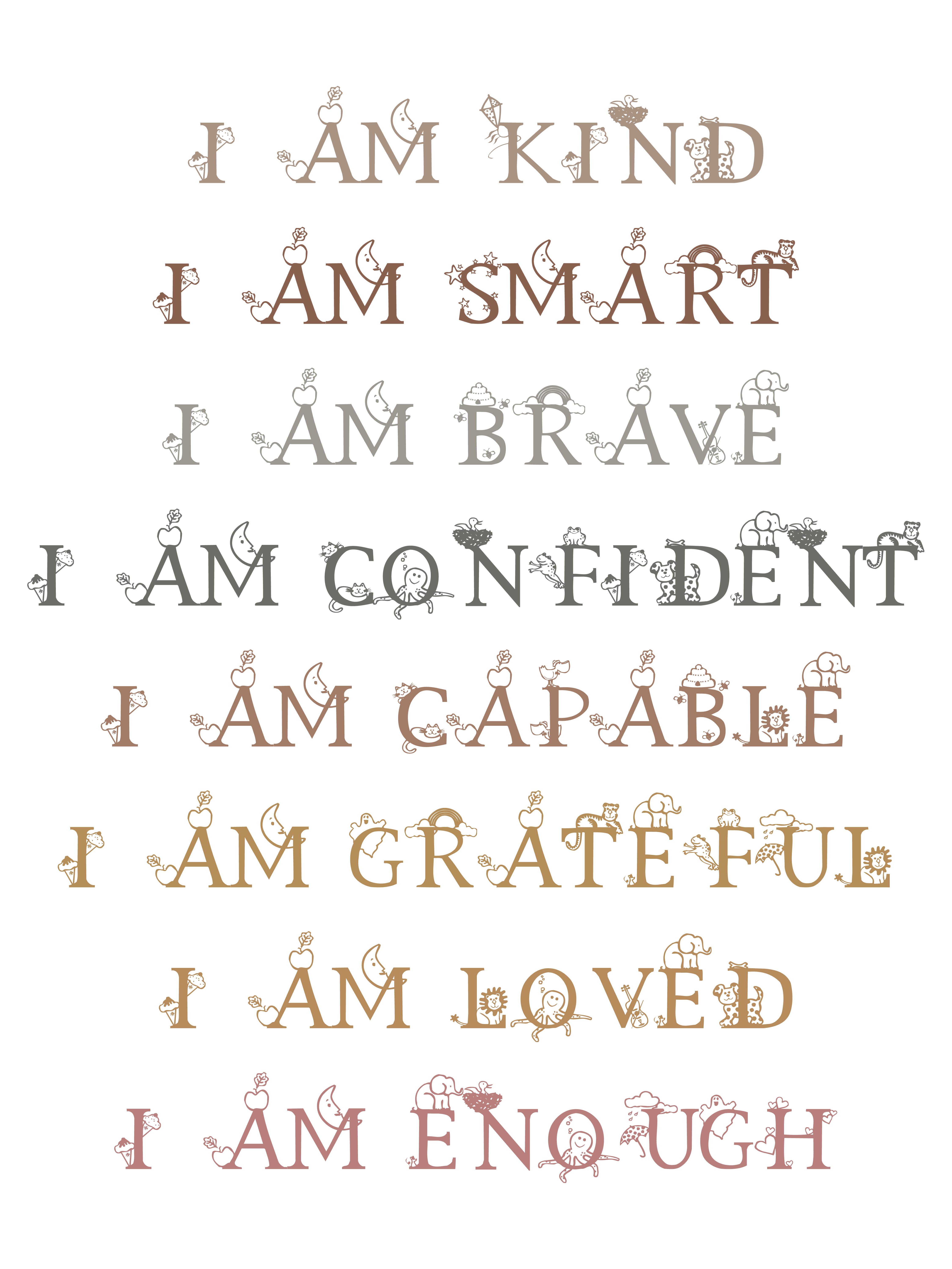 I Am Kind Affirmation Poster - Positive Self-Talk Wall Art for Kids