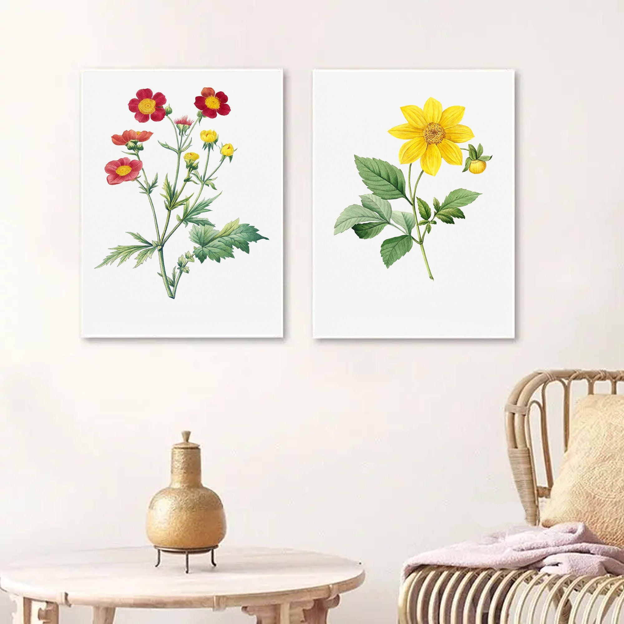 Modern Botanical Collection: Set of 3 Floral Art Prints, Elegant Flower Bouquet Decor, Nature-Inspired Wall Art