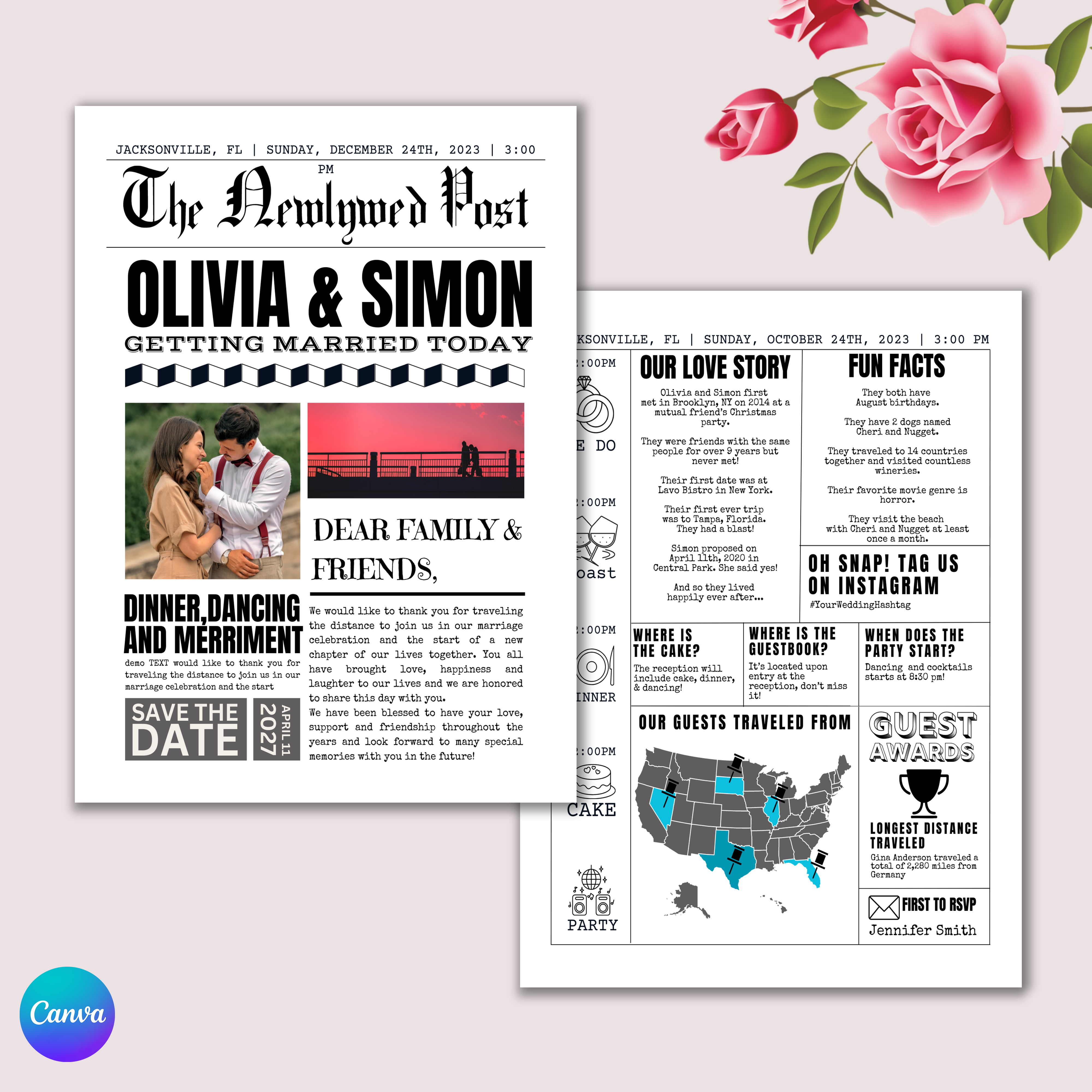 Newspaper Style Wedding Program - Vintage Ceremony Template Bundle
