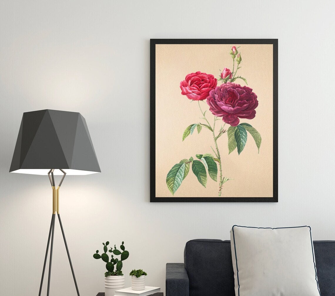 Red Rose Wall Art, Vintage Botanical Floral Print, Rose Painting, Trendy Aesthetic Room Décor