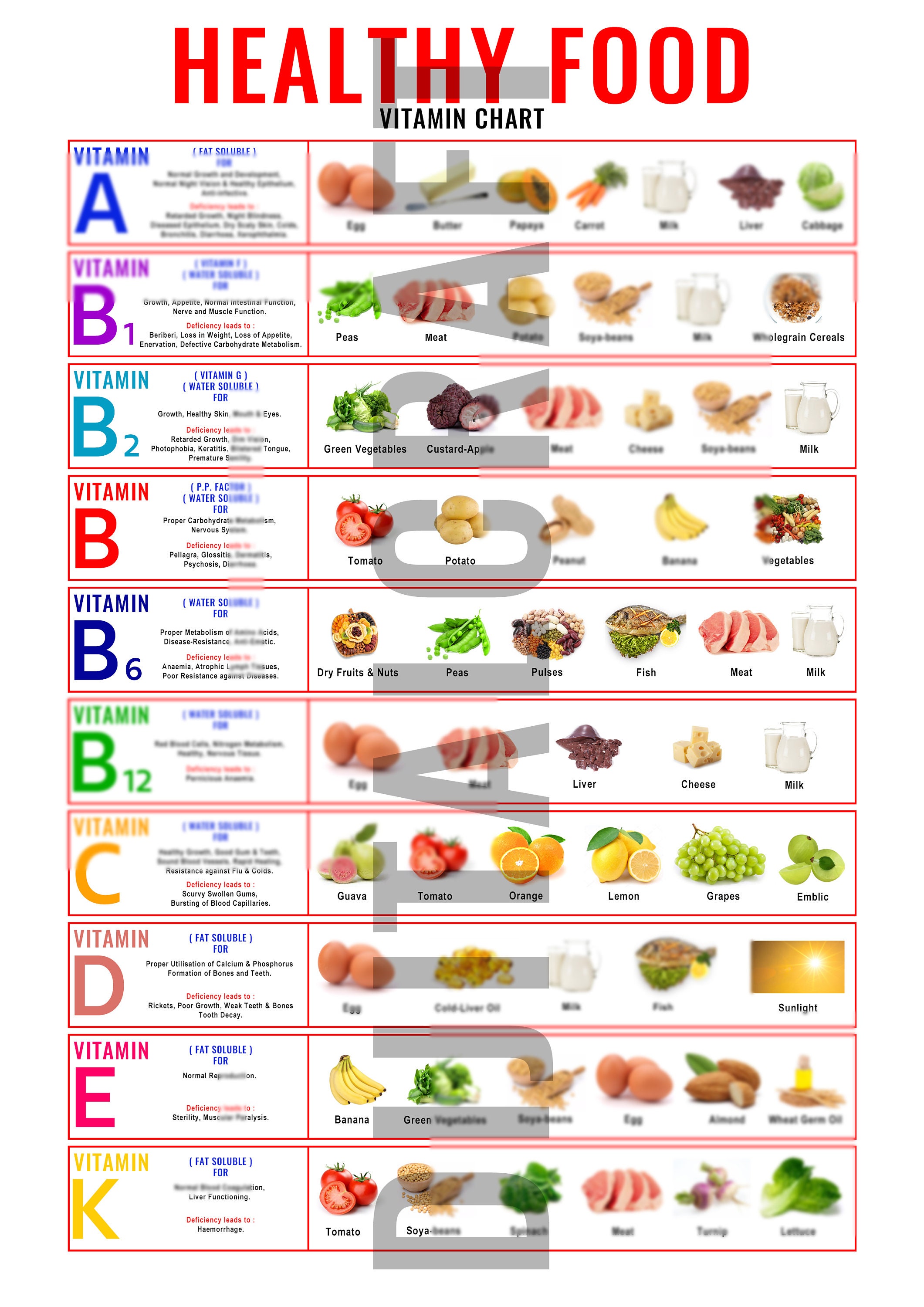 Vitamin & Nutrition Food Chart - Comprehensive Health Poster - 4