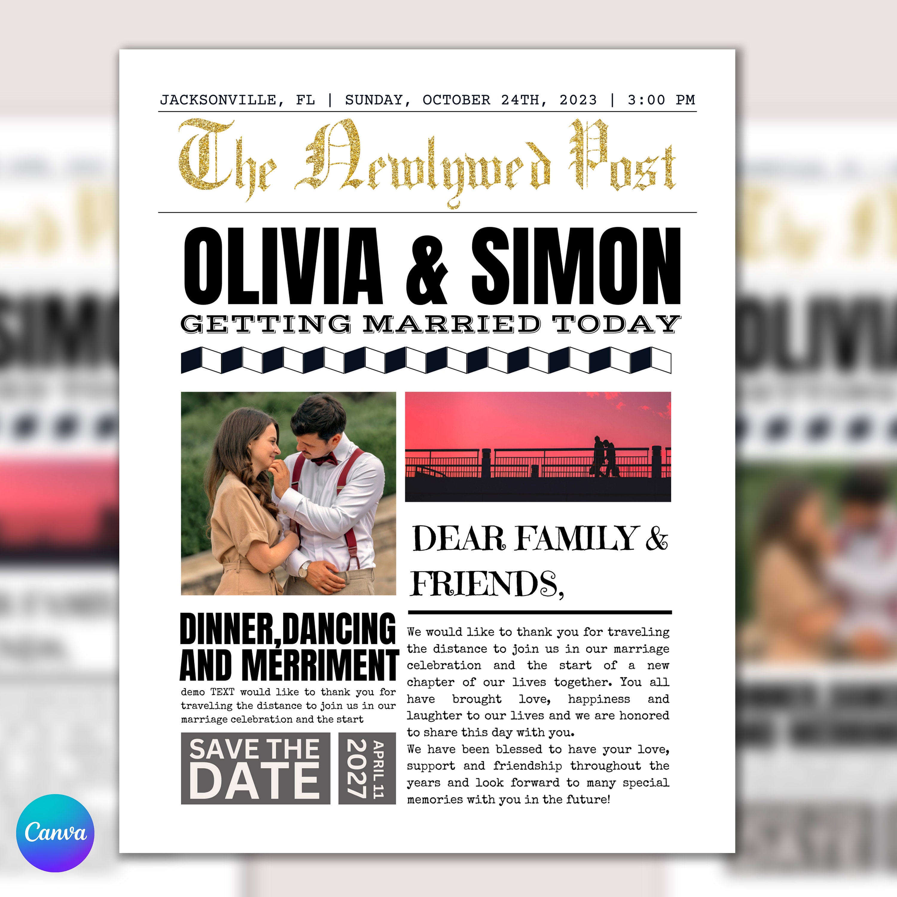 Wedding Newspaper Template, Wedding Program, Wedding Invitation, Wedding Post - 3