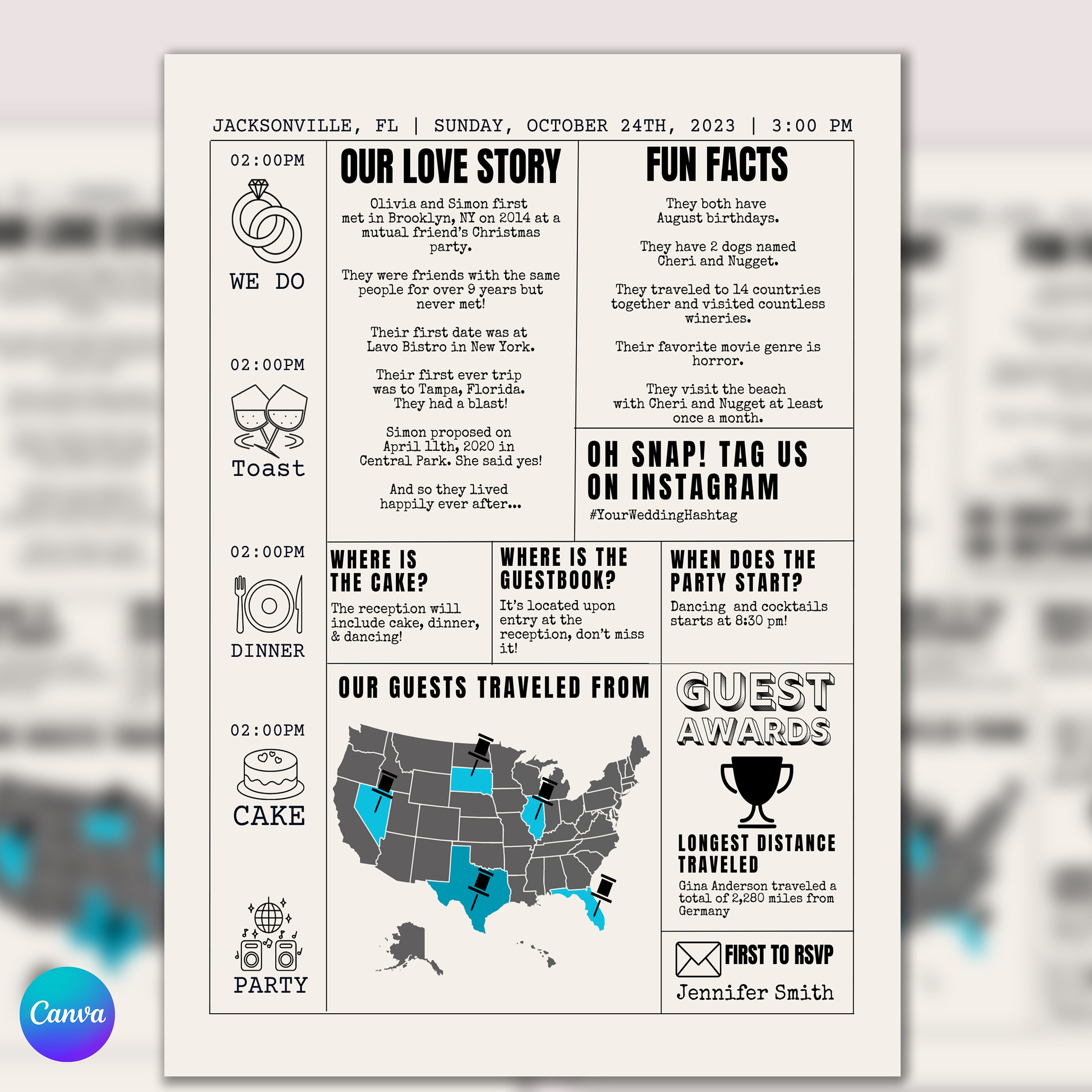 Wedding Newspaper Template, Wedding Program, Wedding Invitation, Wedding Post - 4