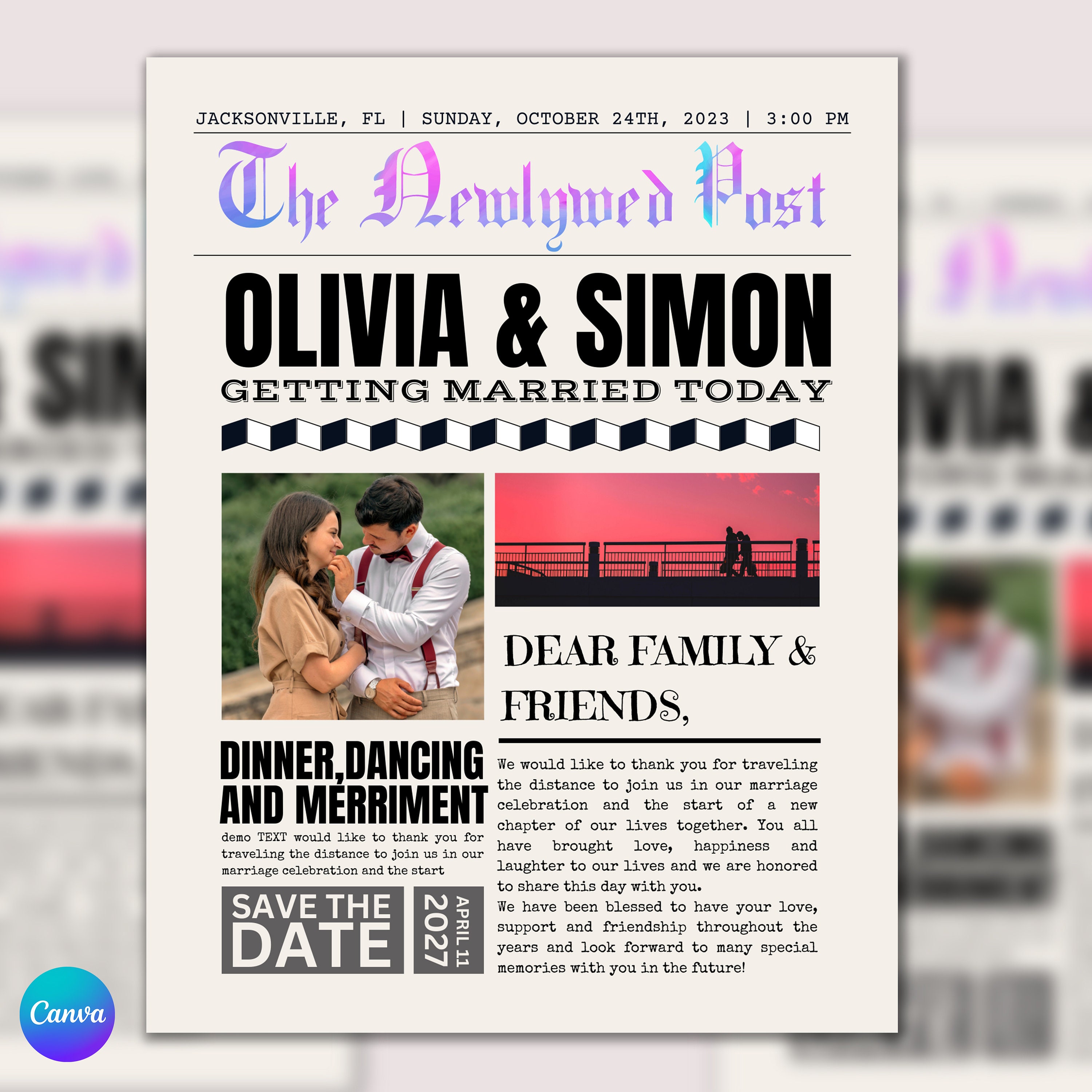 Wedding Newspaper Template, Wedding Program, Wedding Invitation, Wedding Post - 5