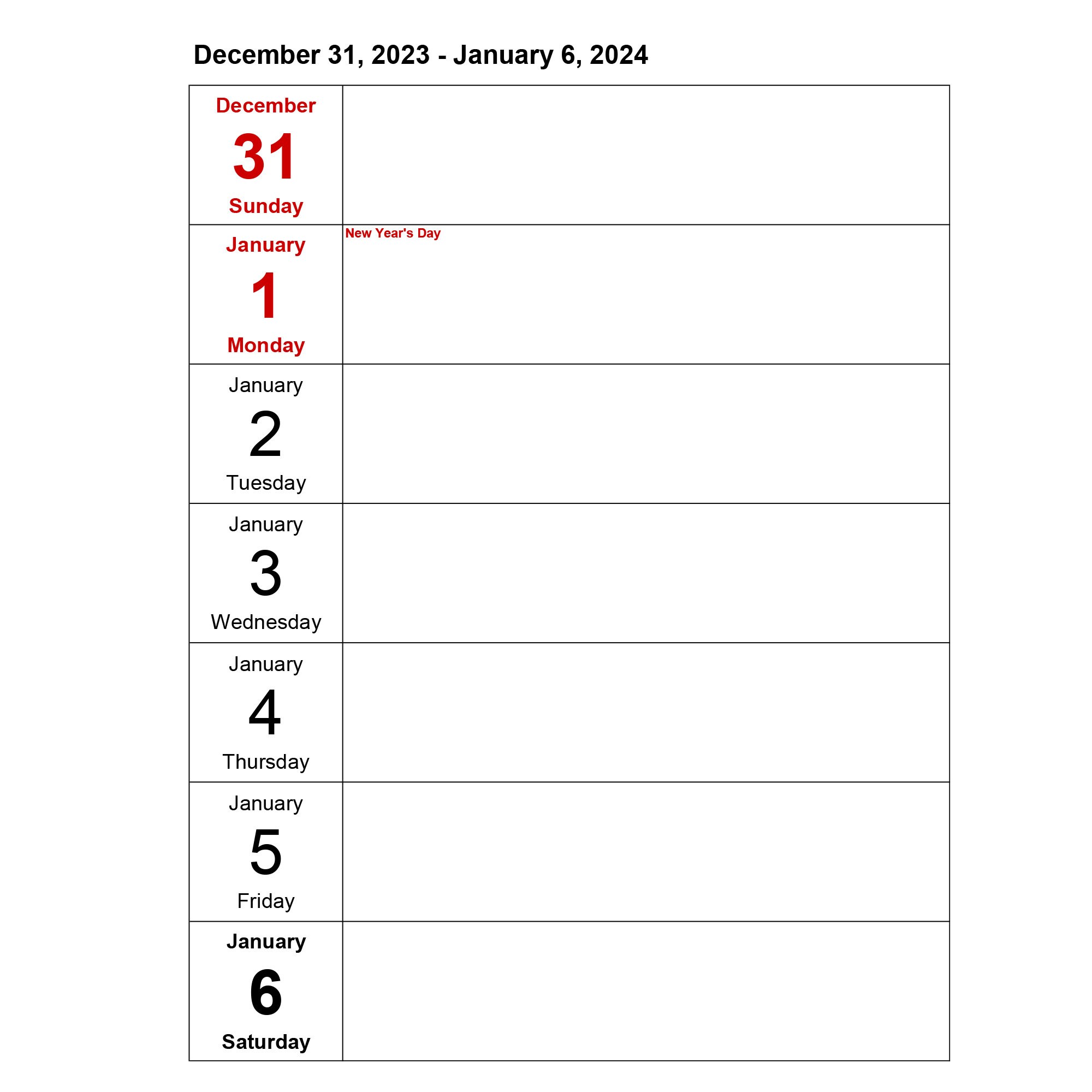 Weekly Calendar 2025-2026 Portrait Days Vertically