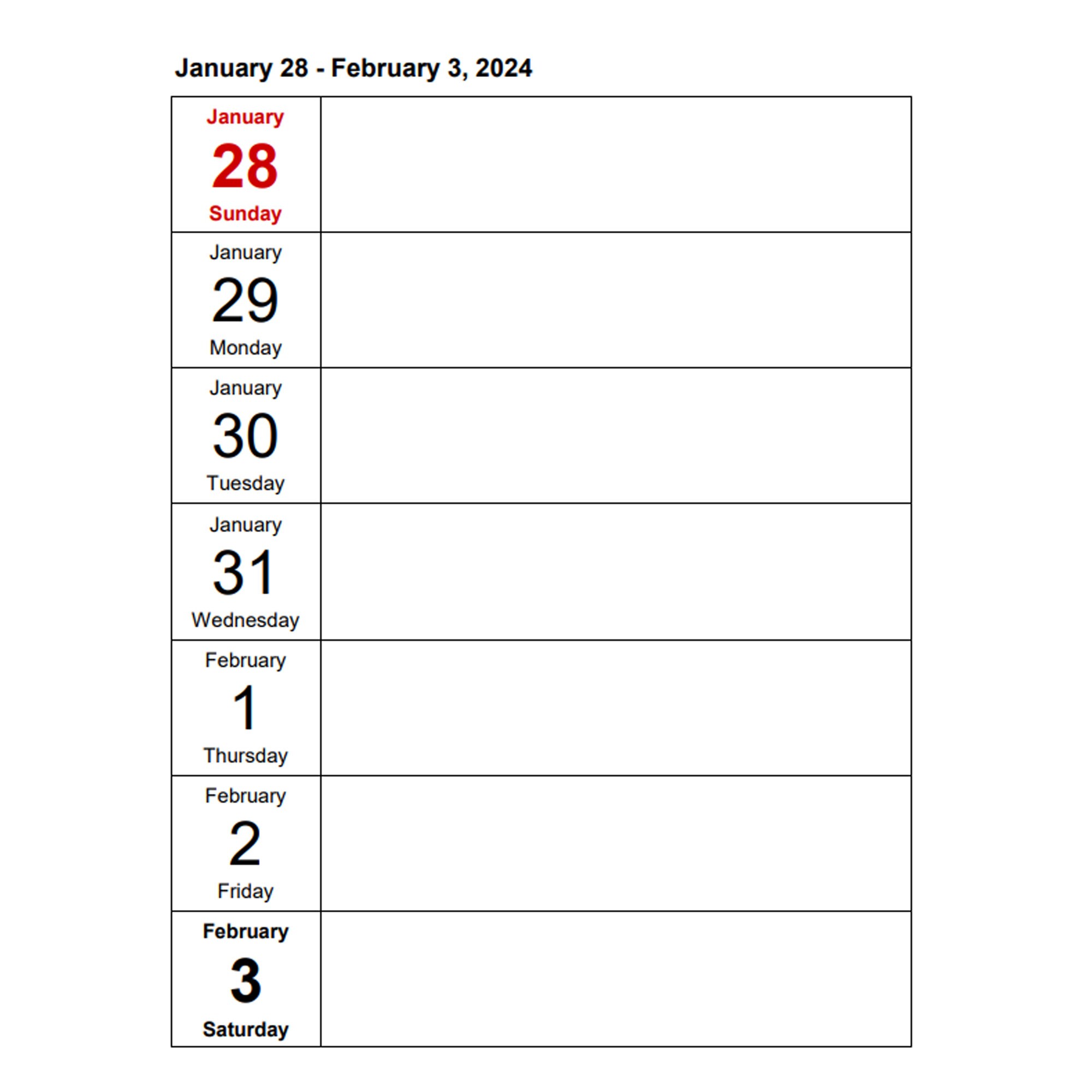 Weekly Calendar 2025-2026 Portrait Days Vertically - 5