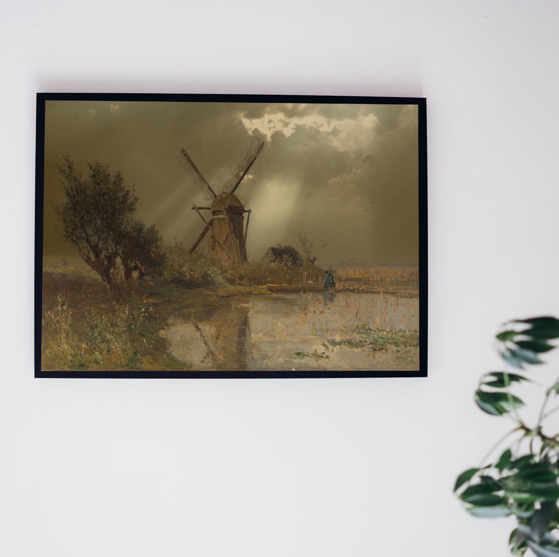 Windmill Art and Vintage Print, Embrace the Nostalgic Beauty of Dutch Landscape.