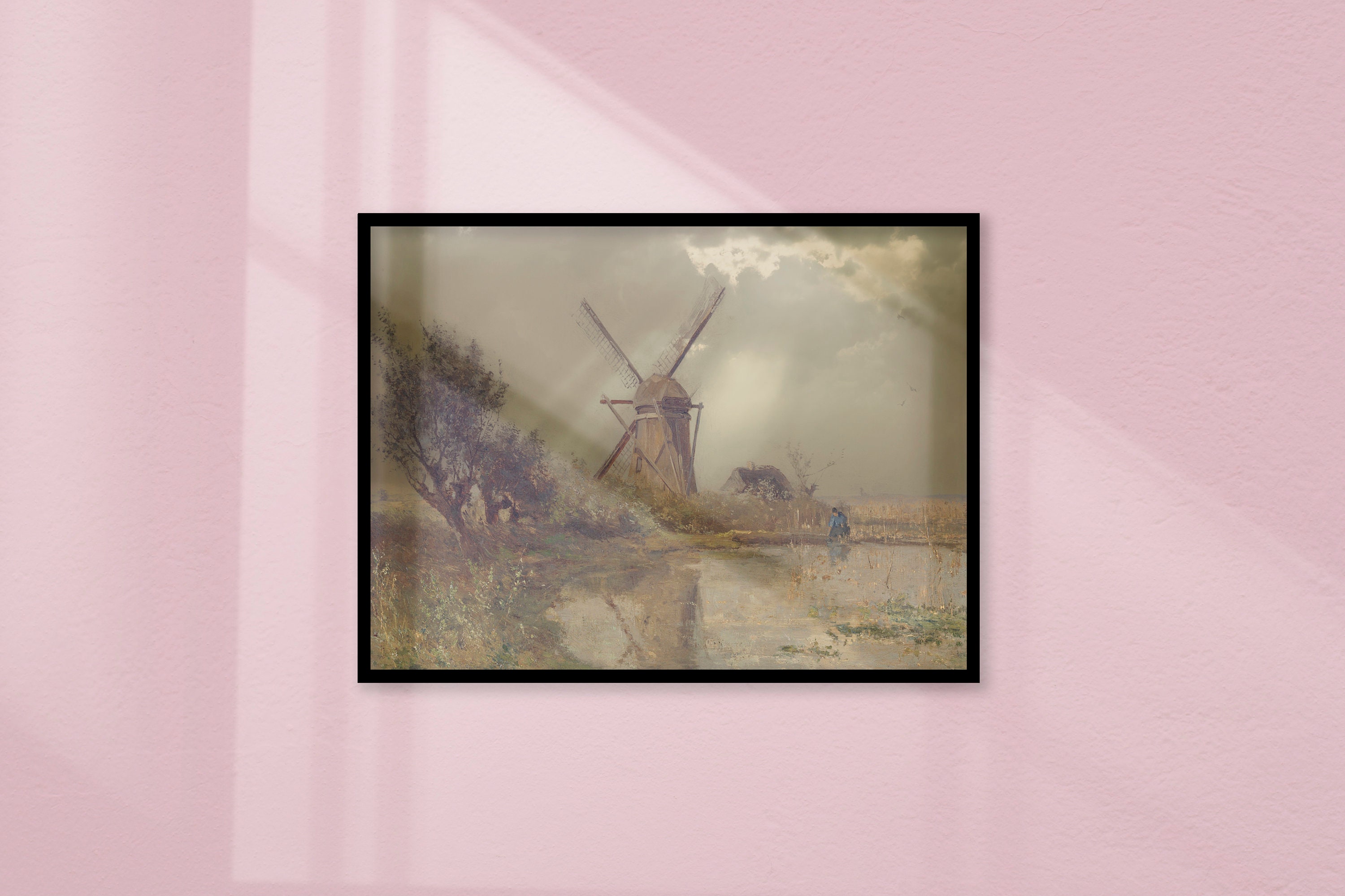 Windmill Art and Vintage Print, Embrace the Nostalgic Beauty of Dutch Landscape. - 2